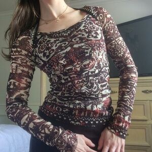 Rare Vintage Jean Paul Gaultier Soleil Tribal Tattoo Mesh Longsleeve Shirt (M)